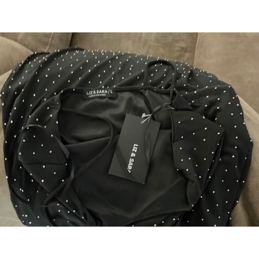NWT LIZ & SARA Large Black Maxi Slip Dress Rhinestone Embellished Spag. Strap - Picture 6 of 8